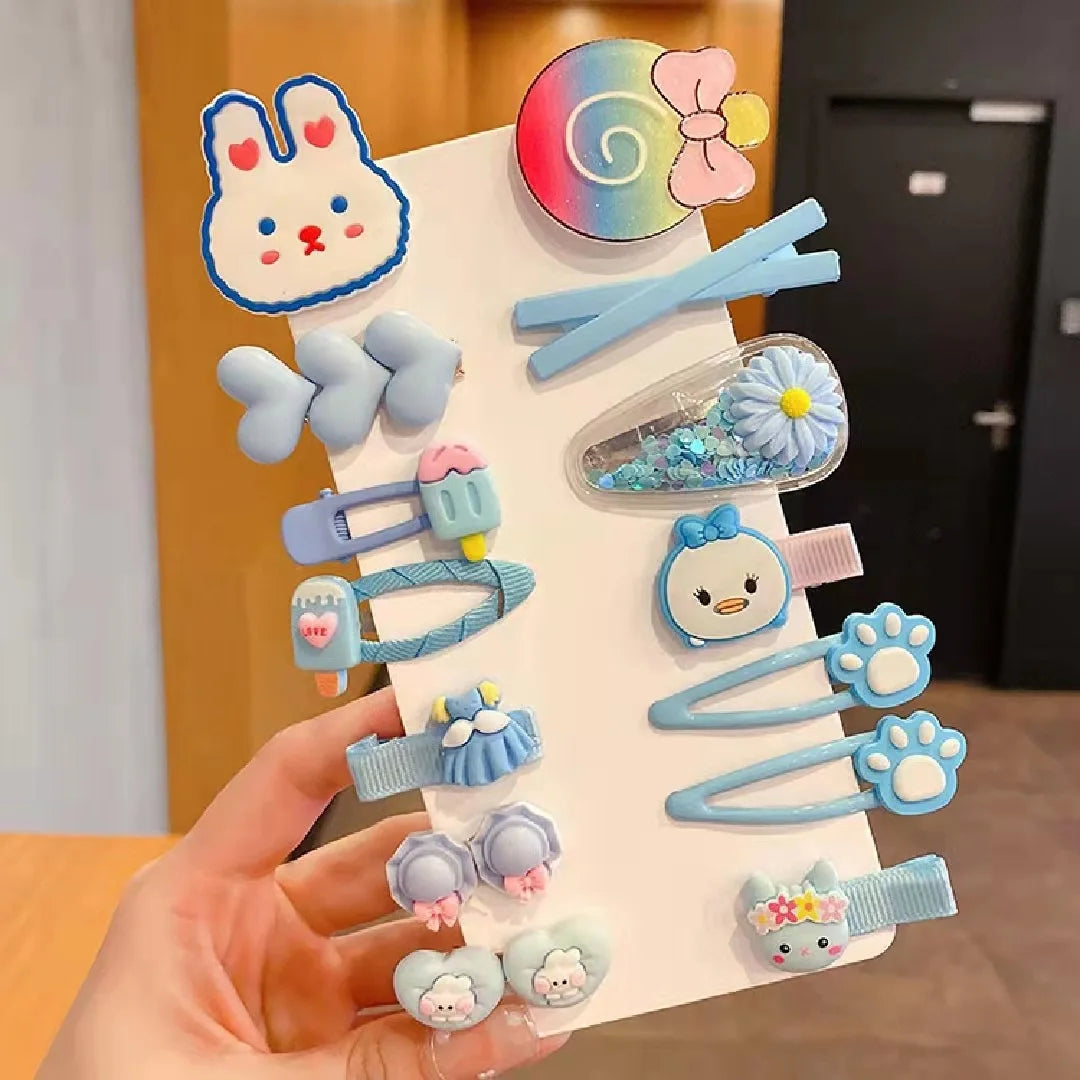14 Pieces Set 2022 New Children Cute Cartoon Hairpin Kids Hair Accessories Sweet Little Girl Edge Clip Baby Plastic Hair Clips
