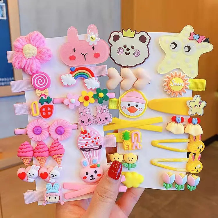 14 Pieces Set 2022 New Children Cute Cartoon Hairpin Kids Hair Accessories Sweet Little Girl Edge Clip Baby Plastic Hair Clips