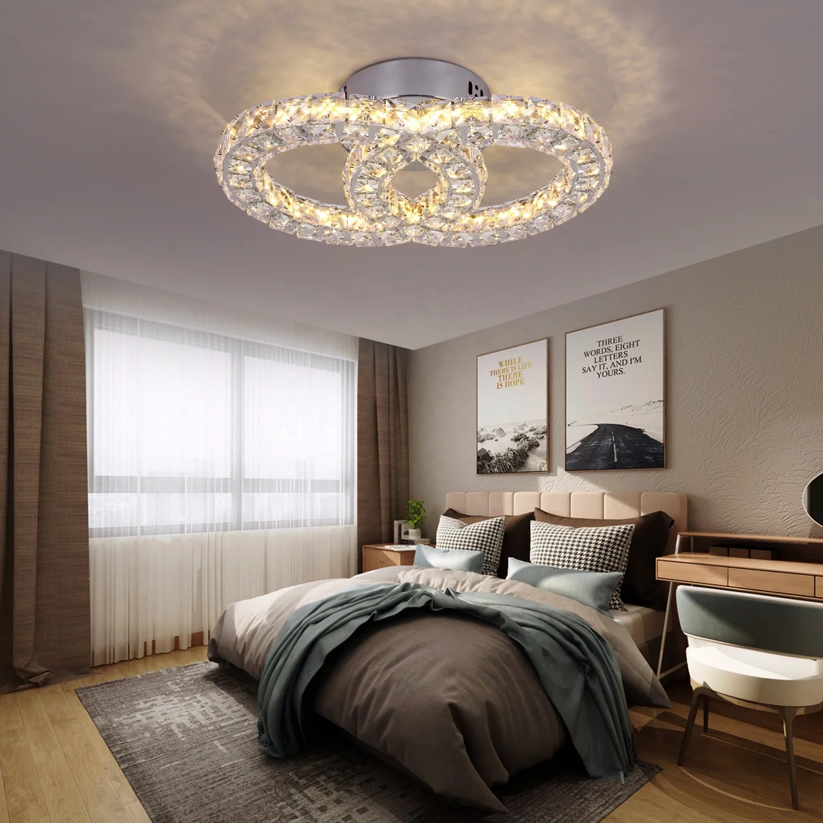 30W Warm White Changeable 3 Colors Light Modern LED Crystal Ceiling Lamp Lights Lamparas for Apartment