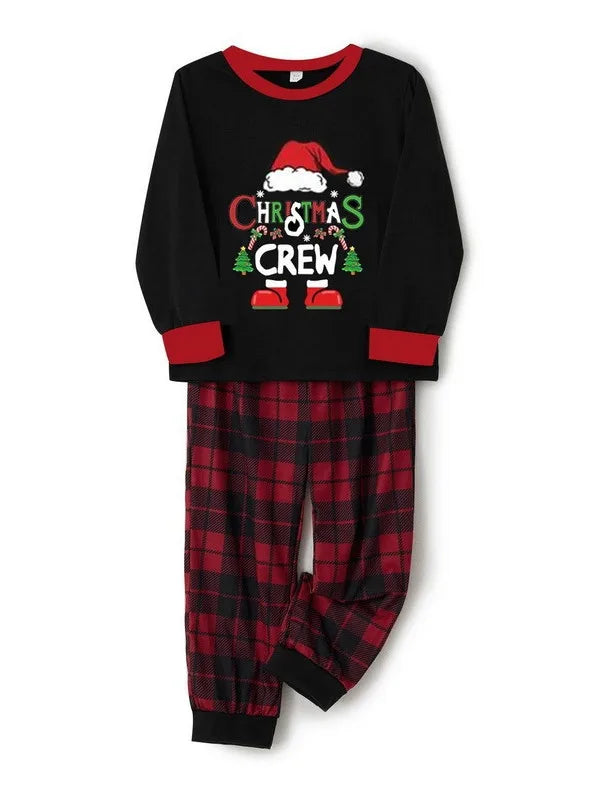 2024 New Pajama Cotton Letter Long Sleeve Green Grid Printed Christmas Pajama Family Home Furnishing Set