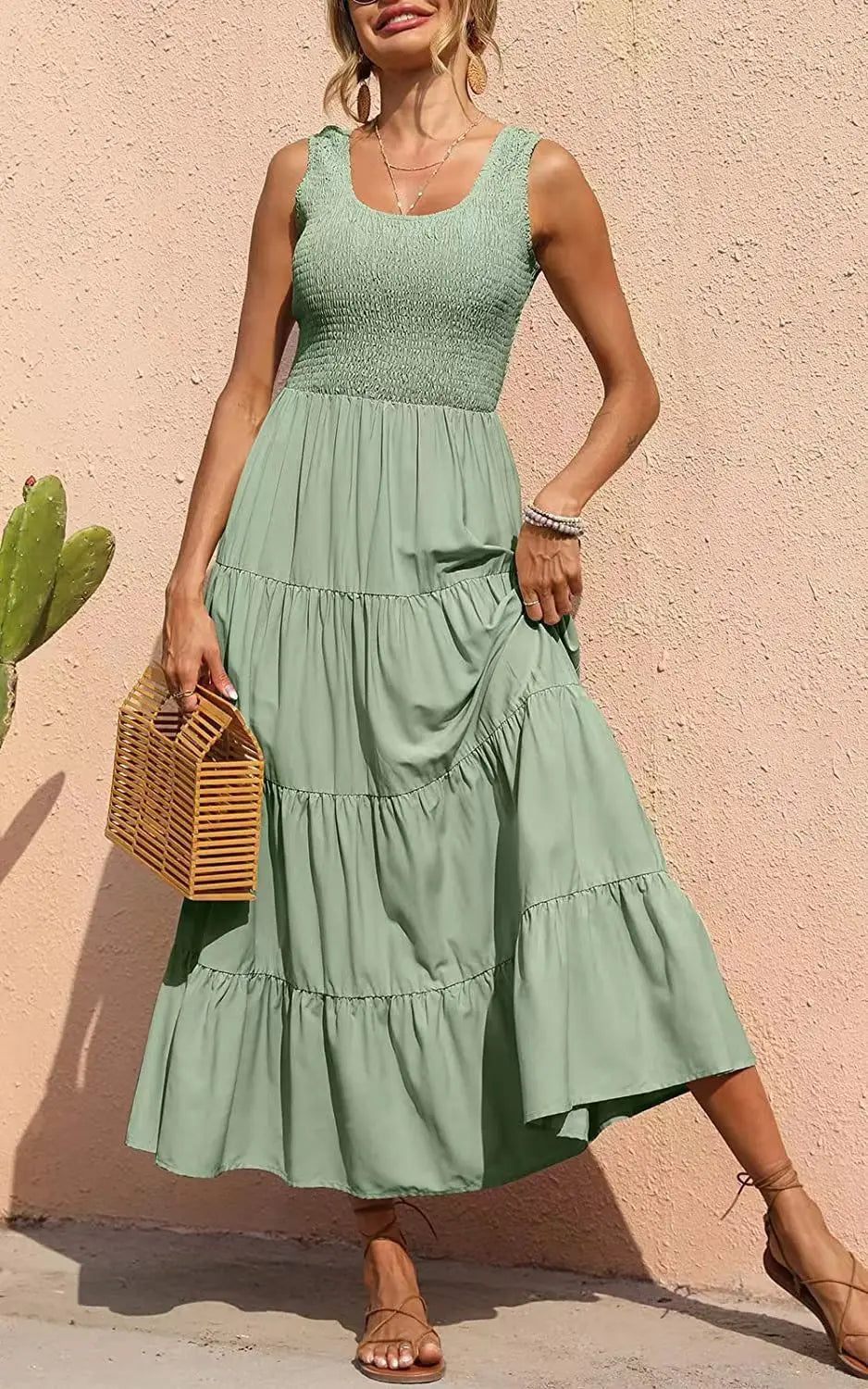 Dresses For Women Summer Sexy Elegant Sleeveless Floral Solid Color Long Dress Fashion Elastic Waist Beach Party Big Swing