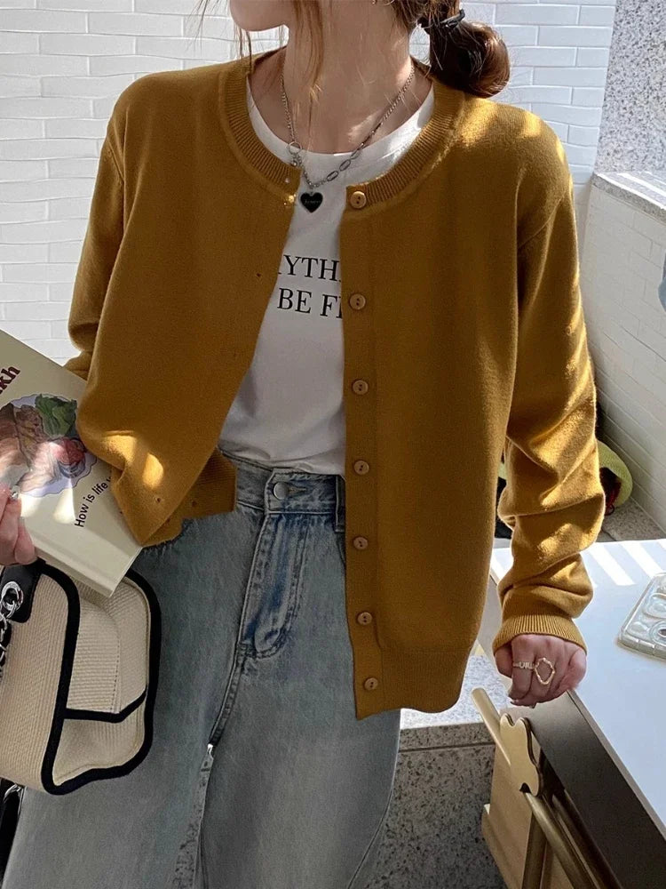 2025 Cardigans Sweater Casual Warm Spring Summer Women O-neck Long Sleeve Single Breasted Slim Fashion Korean Knitwears Tops