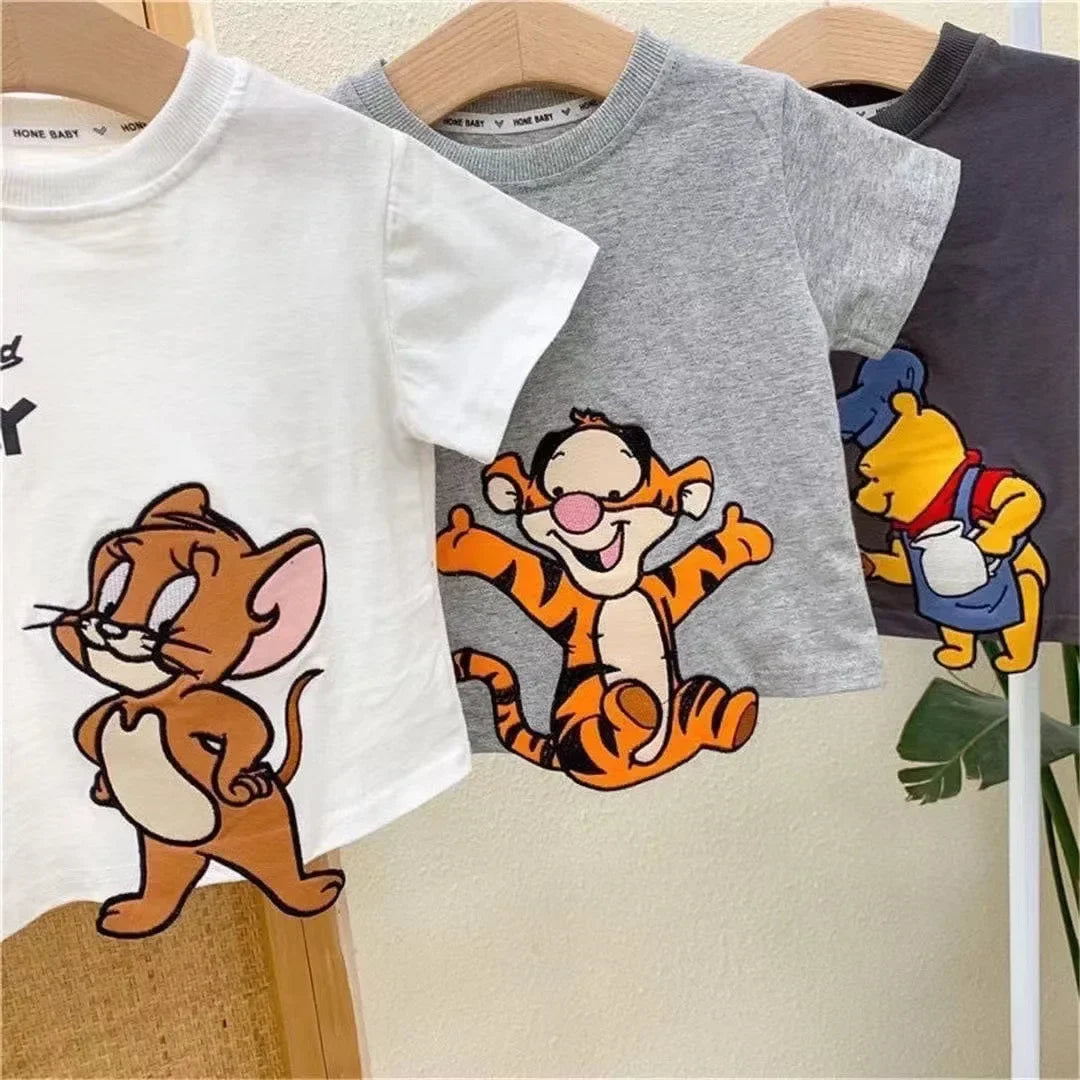 Cartoon Embroidered Short Sleeve T-Shirt Children's Wear Casual Style Male And Female Kids' Clothing Small And Medium Children