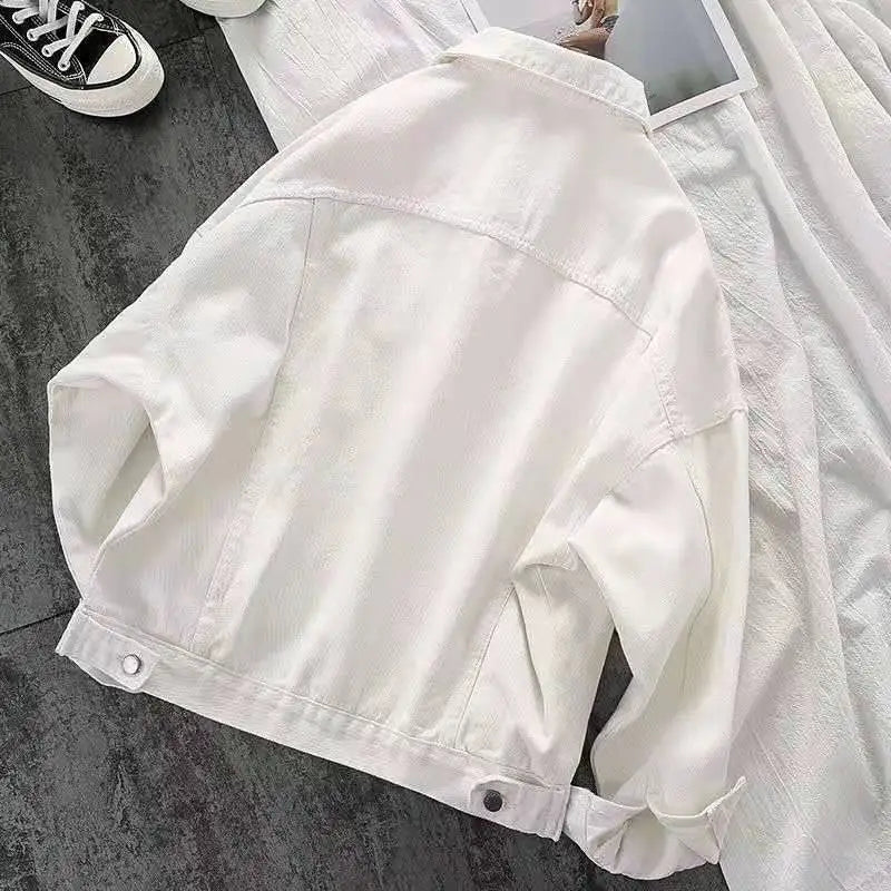 Women's Spring and Fall New Fashion Network Red Vintage Loose White Cotton Denim Jacket for Women Long Sleeve Denim Jacket Y2k