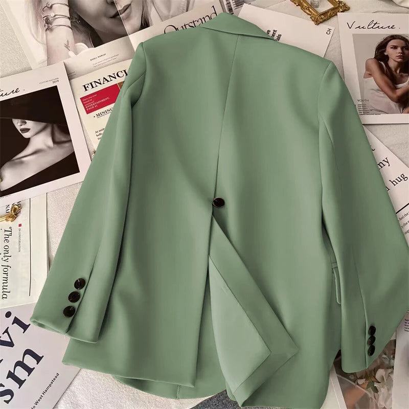 Women Blazer Korean Casual Office Lady Outwear Back Slit Single Breasted Suits