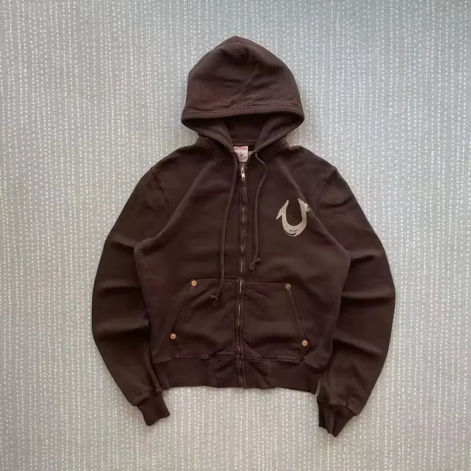 2025 New Zipper Hoodies Y2K Men Harajuku Hip Hop Embroidery Oversized Retro Buddha Sweatshirt Streetwear Hoodies Women Jackets