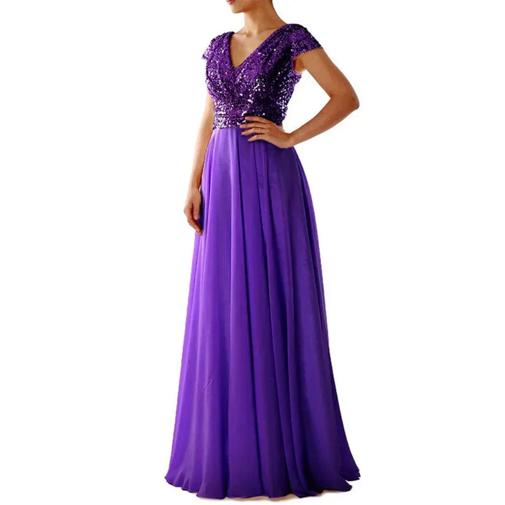 Sequins V-neck Dress Women New Cocktail Party Dresses Summer Maxi Long Bodycon Elegant Dress Vestidos Party Evening Dress