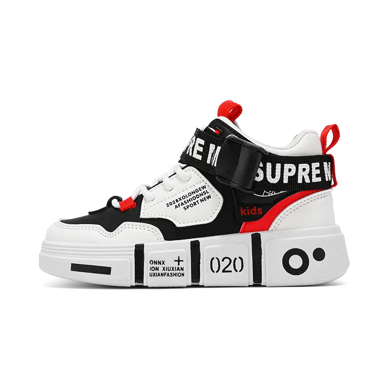Family shoes 2024 new children's sports shoes high top large children boys casual buckle non-slip wear-resistant blue ball shoes