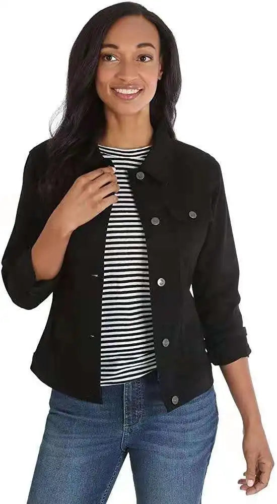 2024 Autumn Women Denim Coat Washed Long Sleeve Slim Fit Short Jacket Pockets Turn Down Collar Street Casual Female Outerwear