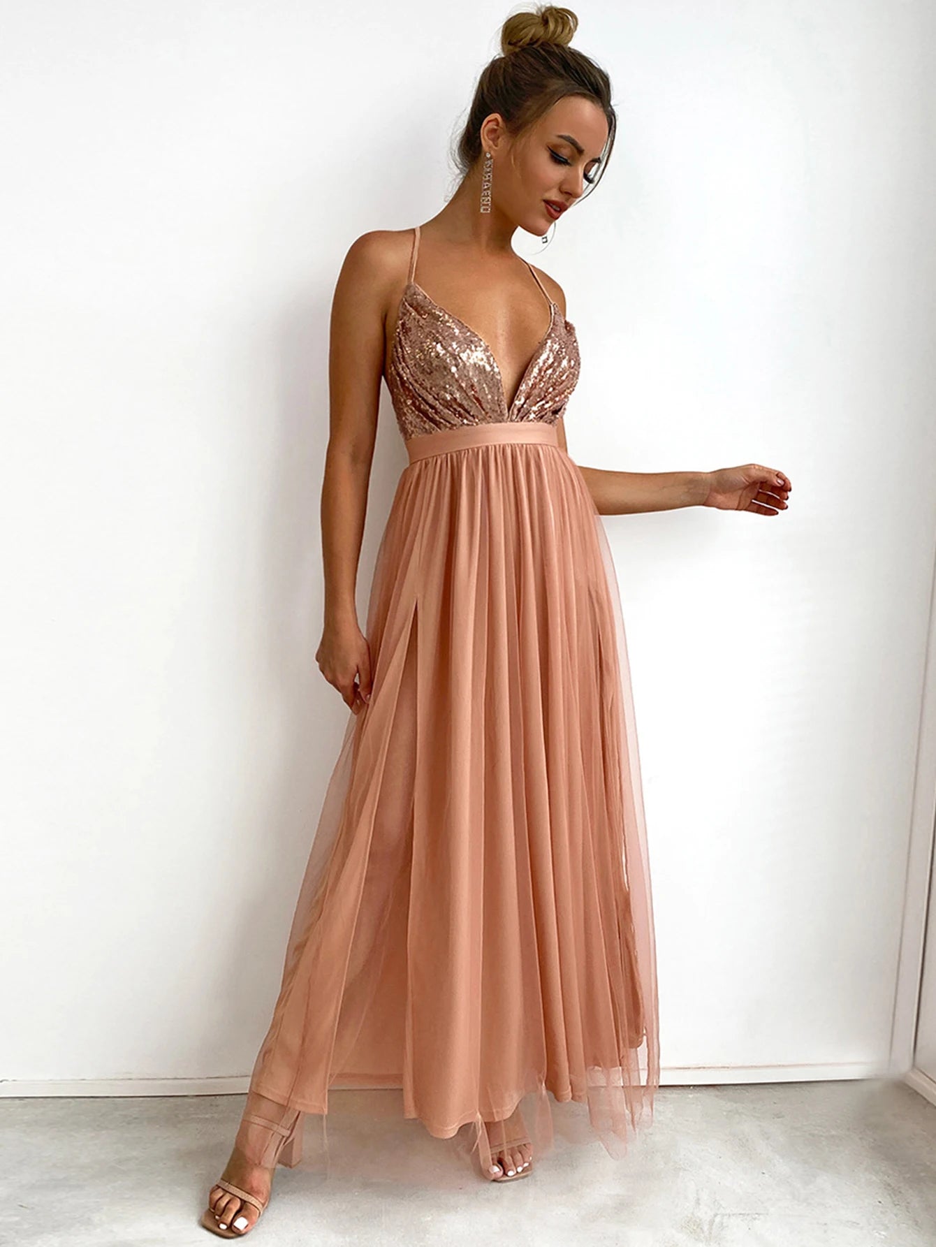 Sexy backless maxi sequin summer dress women elegant luxury mesh birthday party dress bridesmaid evening dresses vestidos