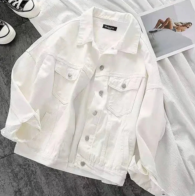 Women's Spring and Fall New Fashion Network Red Vintage Loose White Cotton Denim Jacket for Women Long Sleeve Denim Jacket Y2k