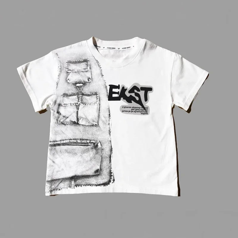 2-8 Years Boys Summer Clothing Set Letter Print Short Sleeved T-shirt+Denim Shorts 2Pcs Suit For Kids Handsome Casual Outfit