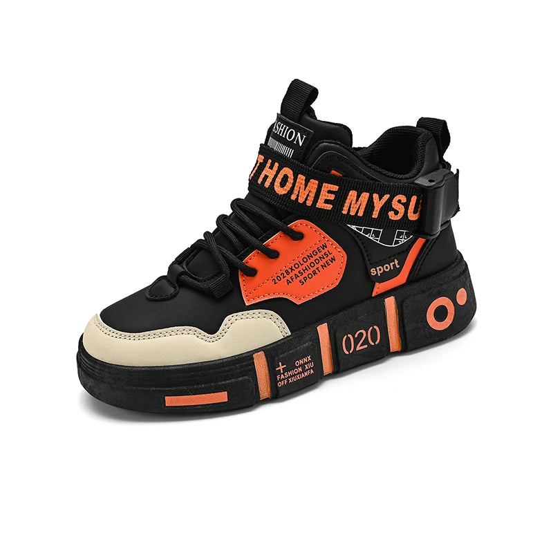 Family shoes 2024 new children's sports shoes high top large children boys casual buckle non-slip wear-resistant blue ball shoes