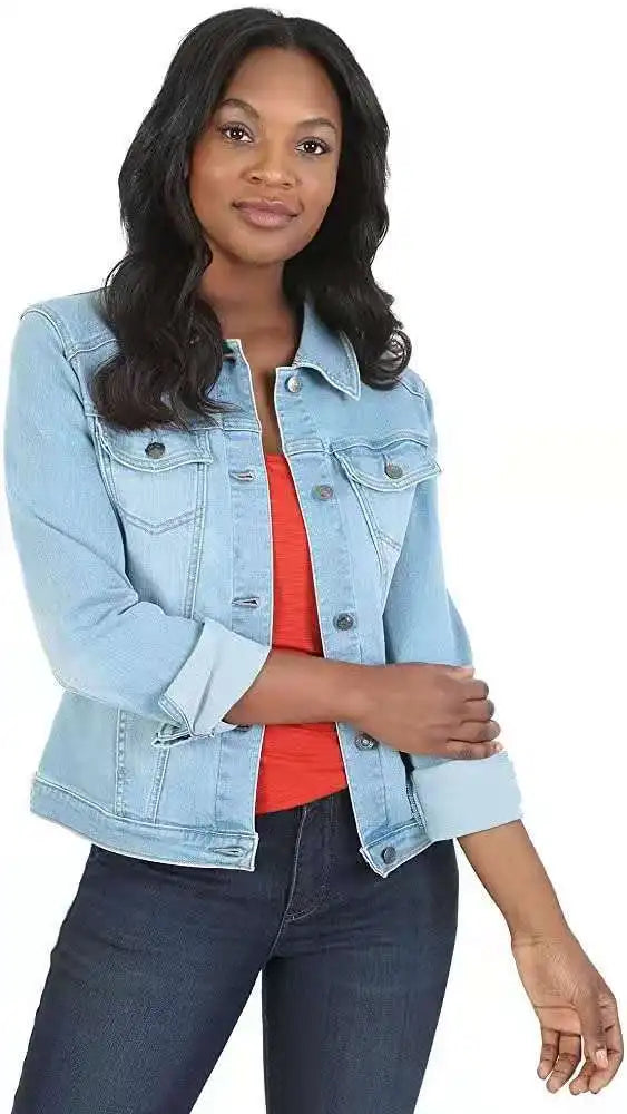 2024 Autumn Women Denim Coat Washed Long Sleeve Slim Fit Short Jacket Pockets Turn Down Collar Street Casual Female Outerwear