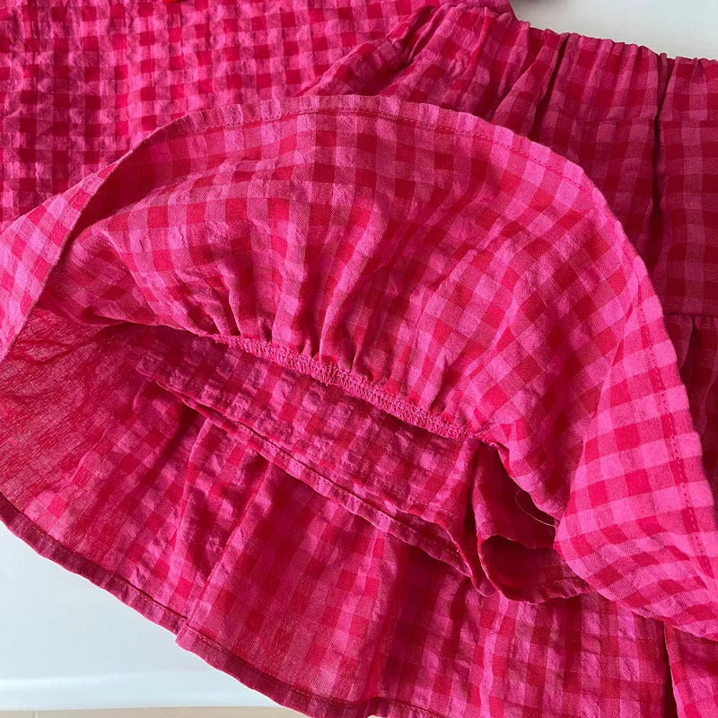 Children's Clothing Sets Plaid Sleeveless Top + Skirt 2pcs Sets Traditional Chinese Style Girl Clothes 2 To 7 Years Outfit Set