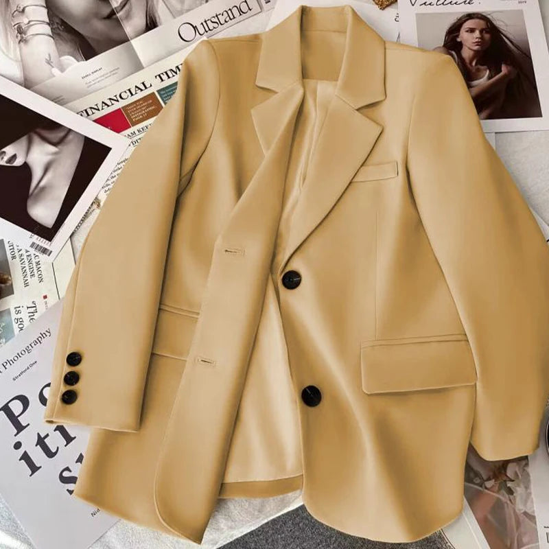 Women Blazer Korean Casual Office Lady Outwear Back Slit Single Breasted Suits