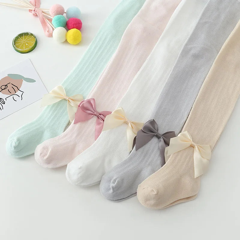 2025 Summer Girls Pantyhose Soft Cotton Breathable Mesh Bow Tie Decor Tights Stockings Princess Baby Kids Anti-mosquito Leggings