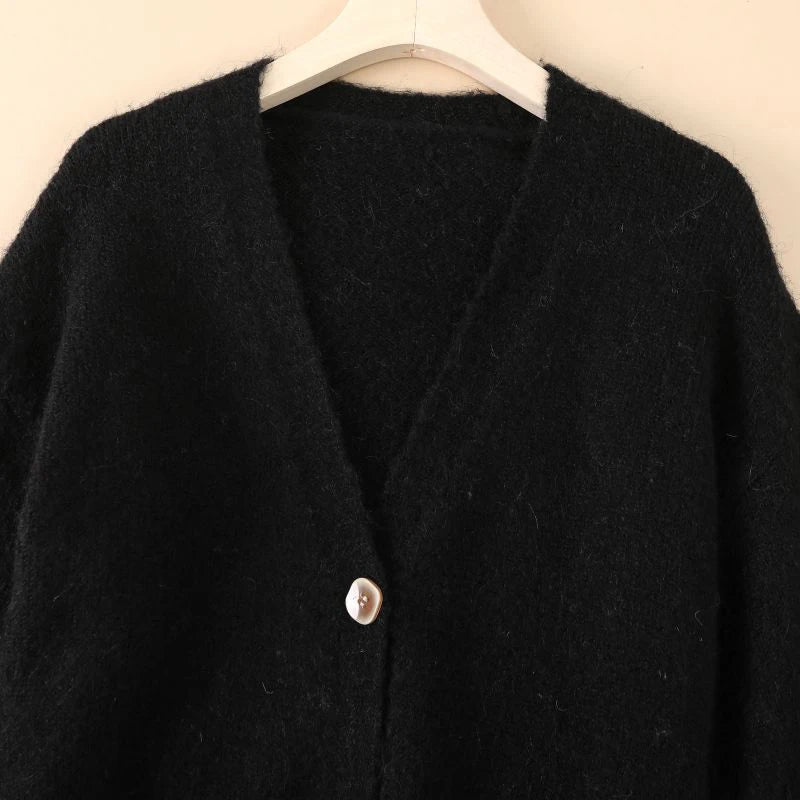 Black Cashmere Blend Wool Soft Winter Warm Knitted V-Neck Women's Cardigans Sweater Korean Fashion Casual Cardigan For Women