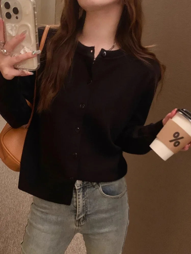 2025 Cardigans Sweater Casual Warm Spring Summer Women O-neck Long Sleeve Single Breasted Slim Fashion Korean Knitwears Tops