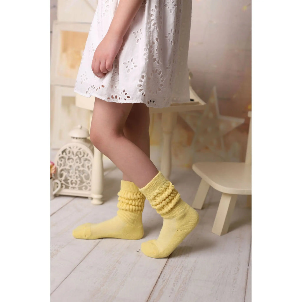 Yellow Scrunch Socks for Kids and Women Long Crew Socks for Ages 3 to 15 Years 1 Pair