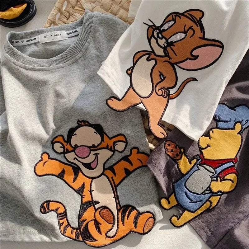 Cartoon Embroidered Short Sleeve T-Shirt Children's Wear Casual Style Male And Female Kids' Clothing Small And Medium Children