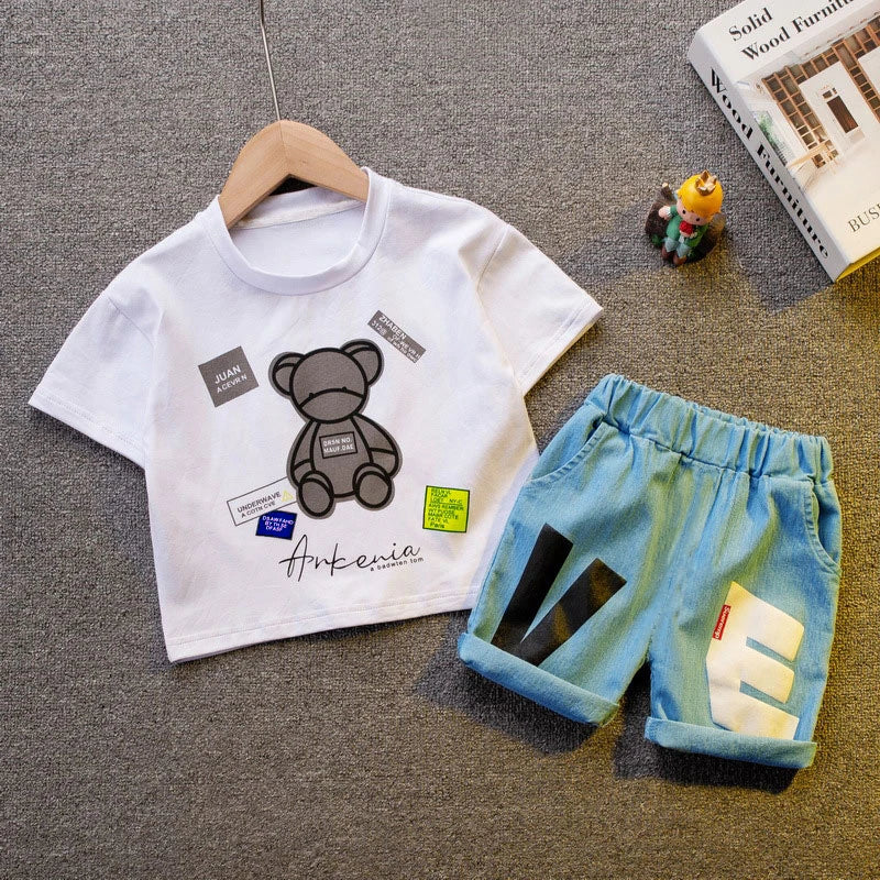 Cotton Fashion baby boys Clothing sets Korean Version Little kids Short sleeves Clothes Suits summer