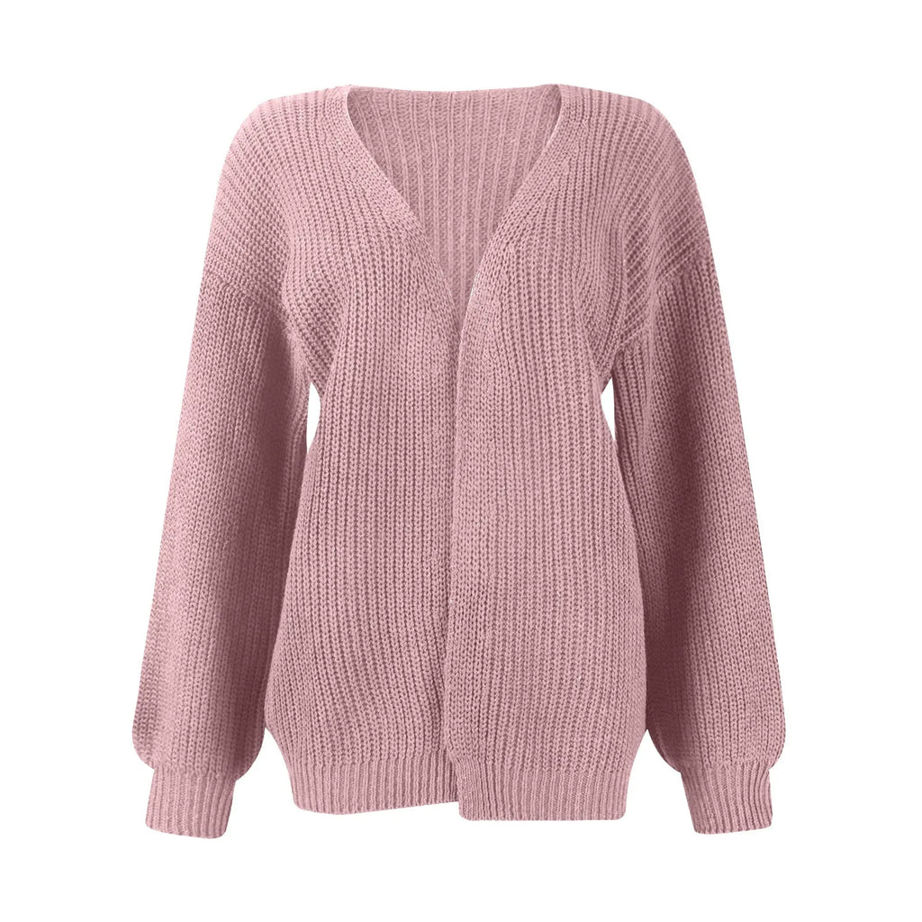 Autumn And Winter Women's Solid Color New Sleeve Coarse Wool Pocket Knitted Cardigan Sweater Sweater For Women S-2XL
