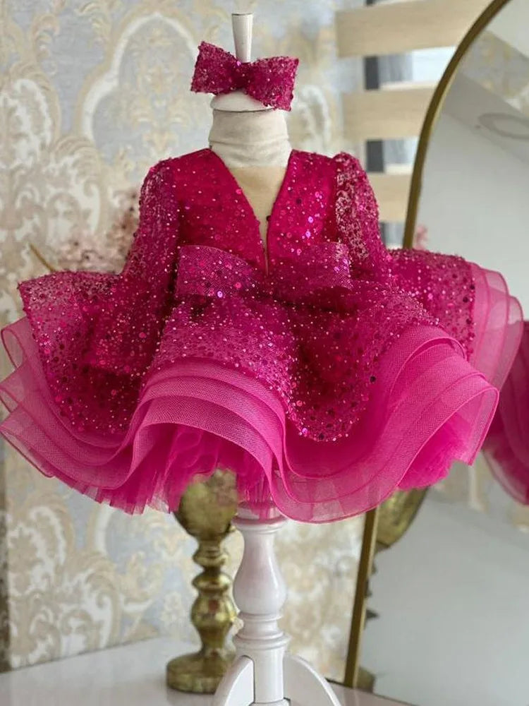 Elegant Girl Party Dress 2025 Flower Girl Wedding Dress Formal First Christmas Baby Girl Luxury Dress Suitable 0-8Y