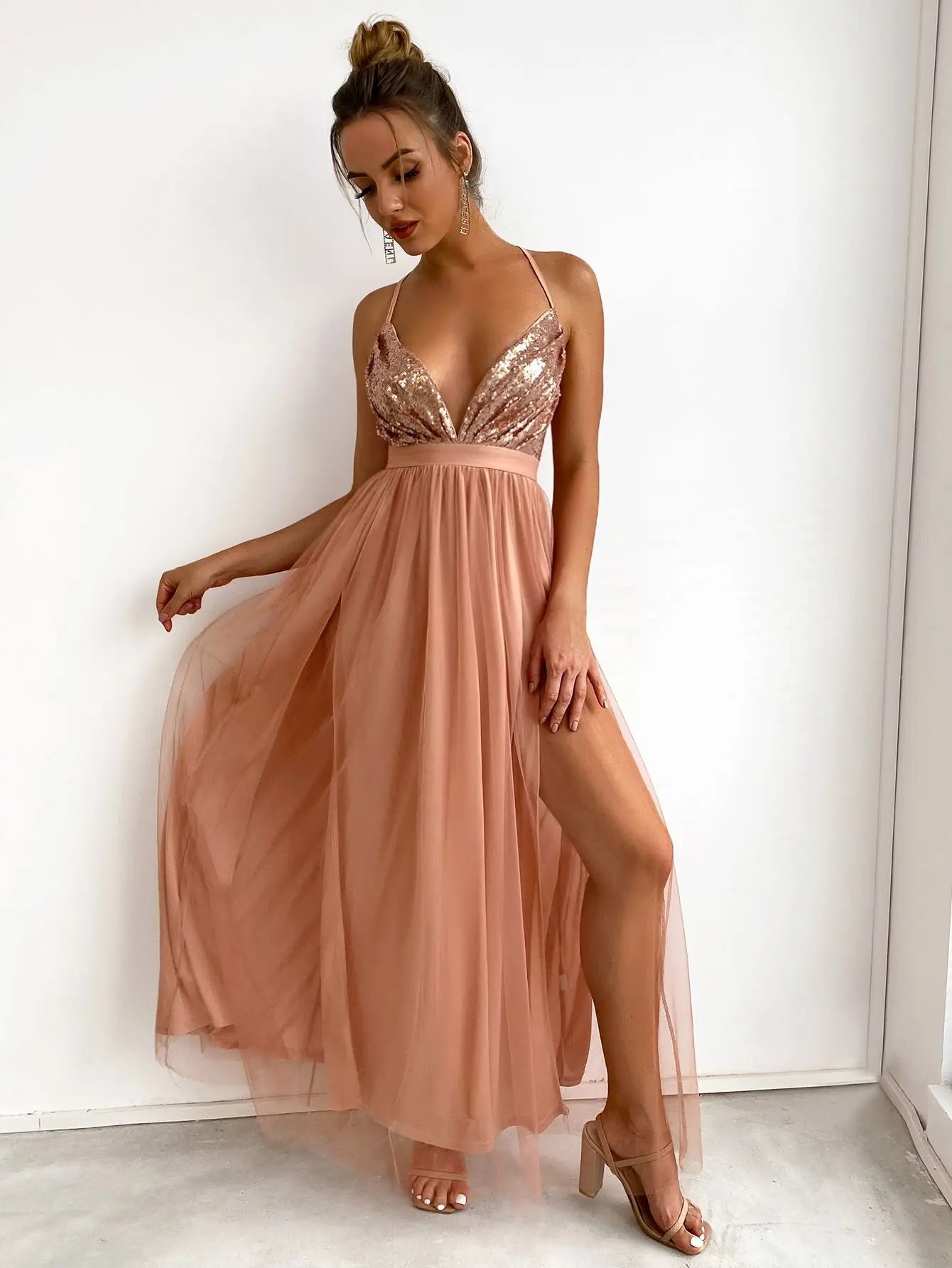 Sexy backless maxi sequin summer dress women elegant luxury mesh birthday party dress bridesmaid evening dresses vestidos