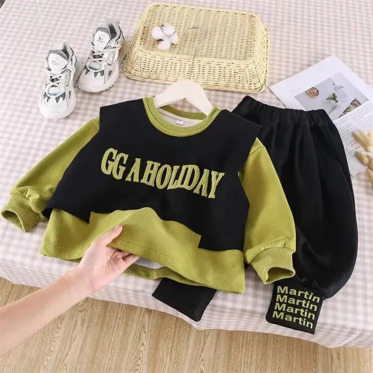 Boys Cotton Spring Autumn Clothing Set 2025 New Baby Sweater+Vest+Sports Pants 3pcs Set Casual Children's Letter Clothes outfits