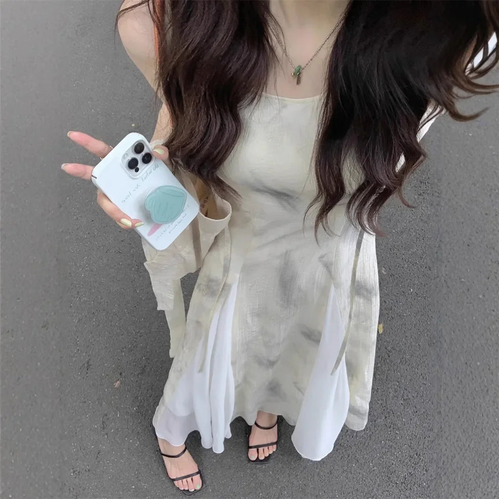 Fashionable Chinese Style Tank Dress For Women Casual Urban Niche Design Artistic Elegant Long Dress Without Sleeves