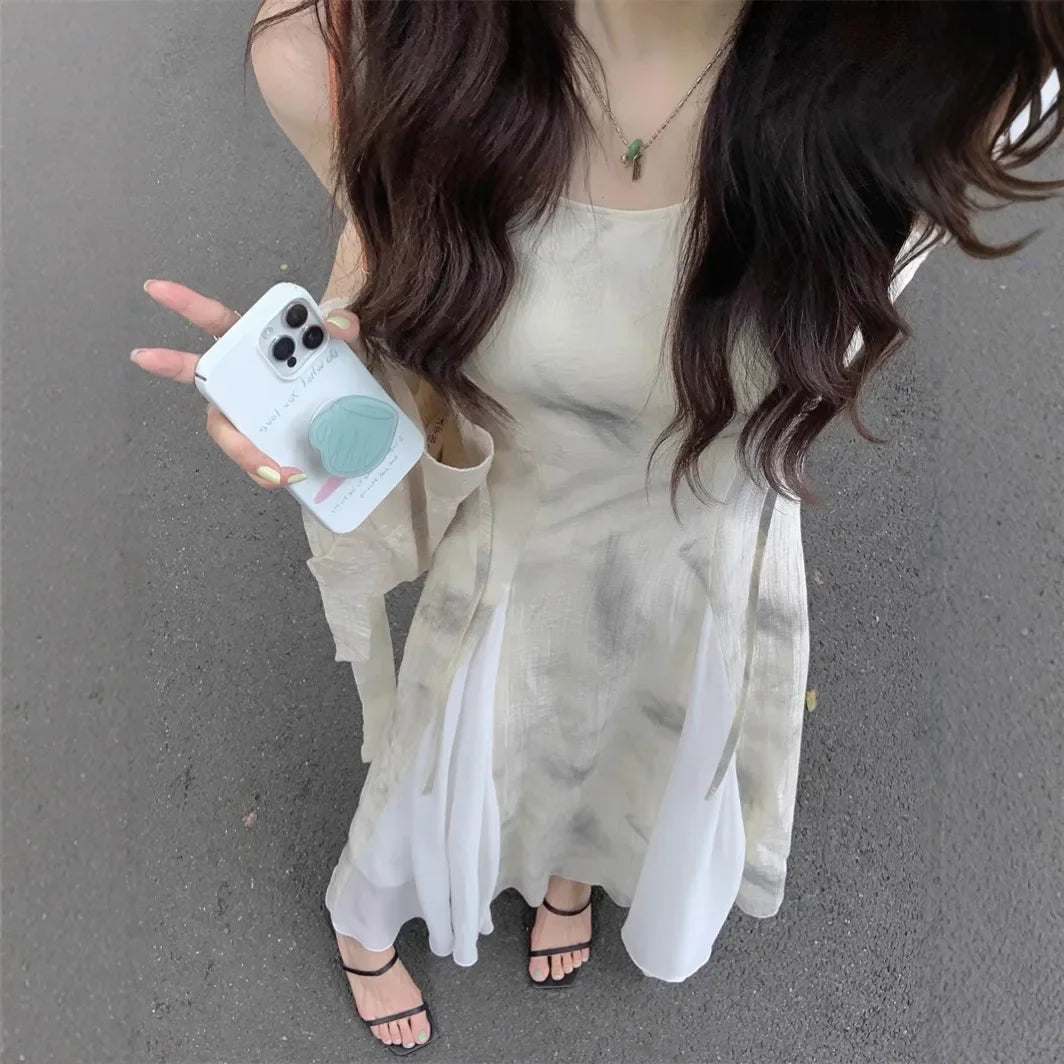 Fashionable Chinese Style Tank Dress For Women Casual Urban Niche Design Artistic Elegant Long Dress Without Sleeves