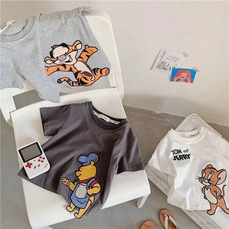 Cartoon Embroidered Short Sleeve T-Shirt Children's Wear Casual Style Male And Female Kids' Clothing Small And Medium Children