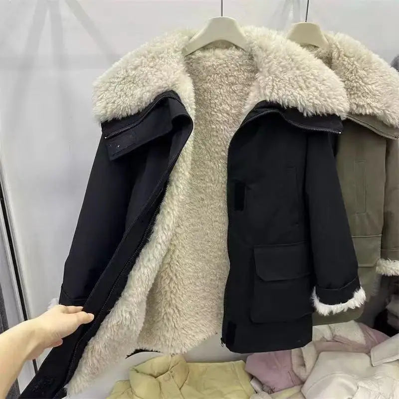 2025 Fashion Large Collar Casual Loose Jacket Trendy Street Clothing New Retro Jacket Thick Women's Coat Autumn and Winter