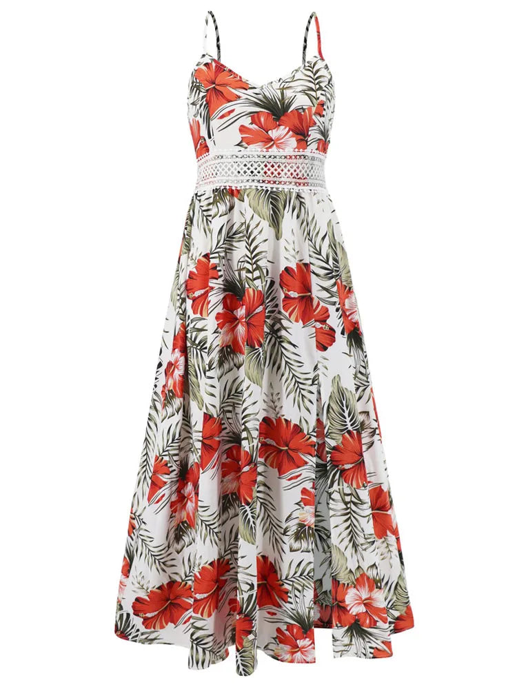 VigoCasey 2025 Summer Female Print Casual Bodycon Dress Women Sexy Sleeveless Strap Long Dress Lace Patchwork Tight Club Dresses
