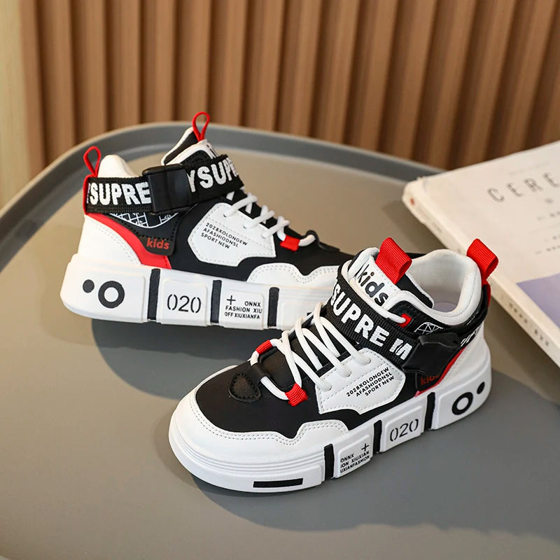 Family shoes 2024 new children's sports shoes high top large children boys casual buckle non-slip wear-resistant blue ball shoes