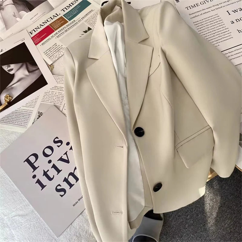 Women Blazer Korean Casual Office Lady Outwear Back Slit Single Breasted Suits