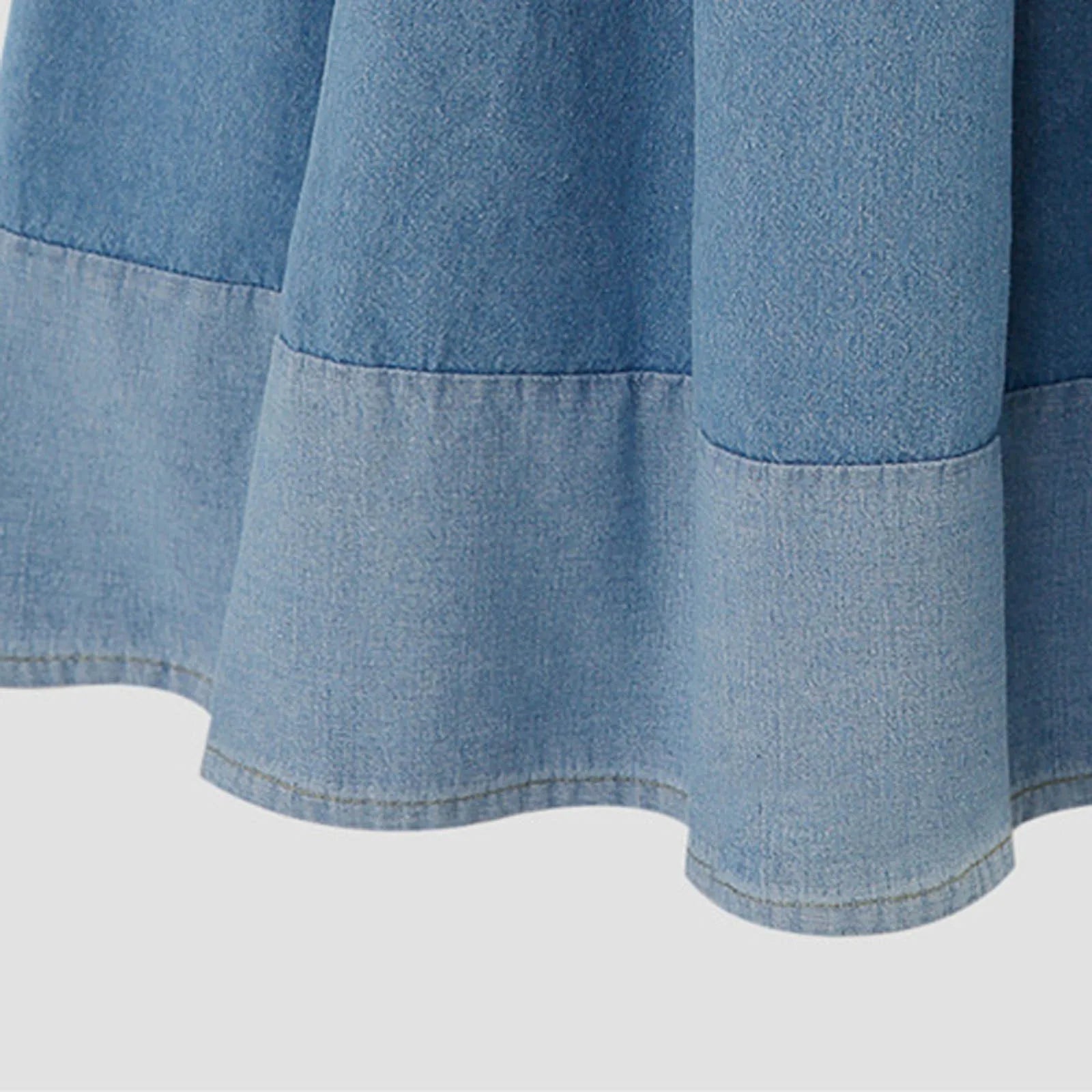 Blue Denim Skirt Womens High Waist Tiered Long Skirts Denim Elastic Casual Dress Elastic Waist A Line Jeans Skirt Girls Clothes