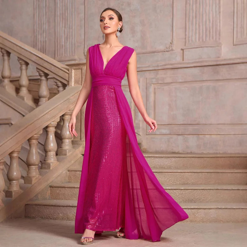 Plus Women's Clothing Size Chart Autumn Winter New Sleeveless Sequin Banquet Party Dress Middle East Hot Sale