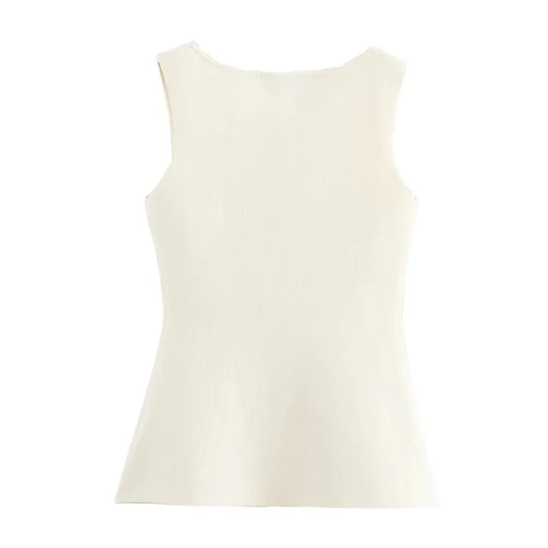 TRAF 2024 Woman Knit Vest Top Female Button Sleeveless Vest Women Summer Knitted Women's Tailored Vest Elegant Woman Coat