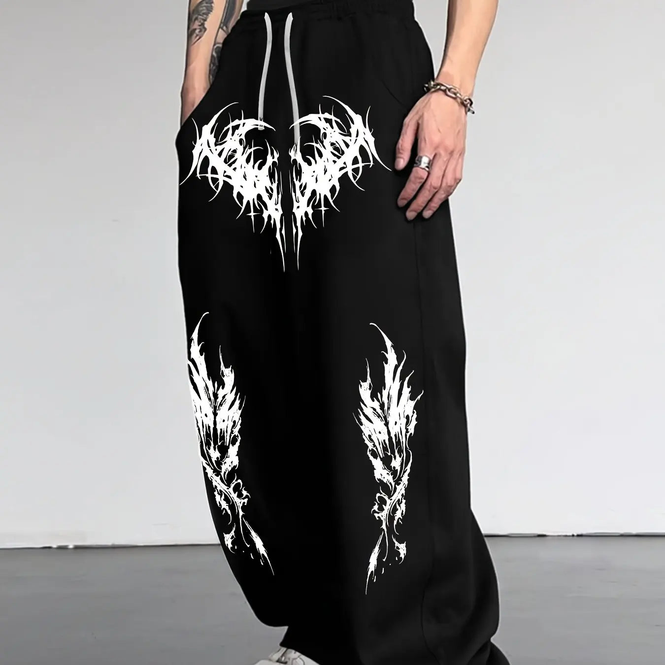 Summer Retro Gothic Printed Street Fashion Quick Drying Running Fitness Casual Oversized Loose Fitting Men's and Women's Pants