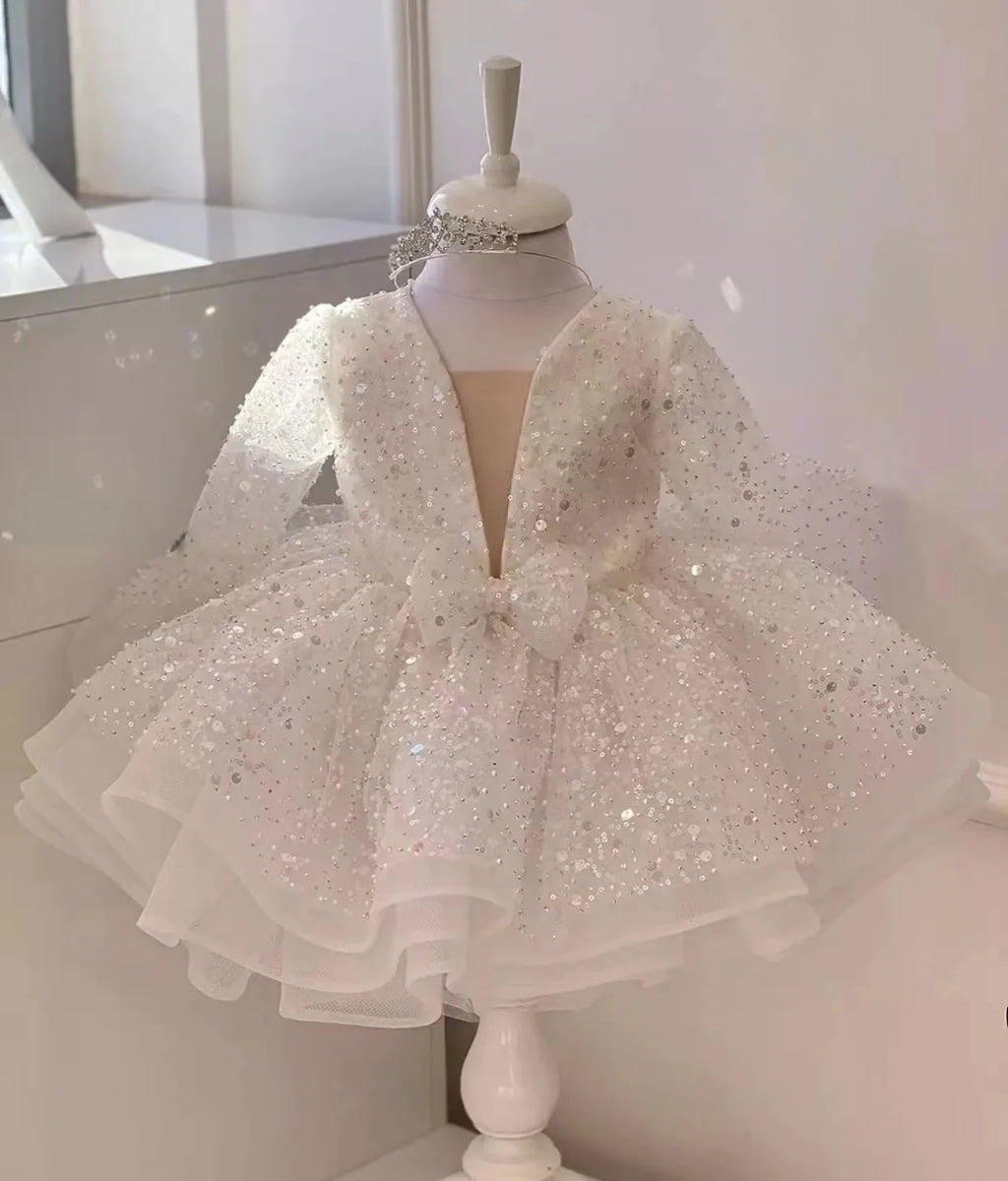 Elegant Girl Party Dress 2025 Flower Girl Wedding Dress Formal First Christmas Baby Girl Luxury Dress Suitable 0-8Y