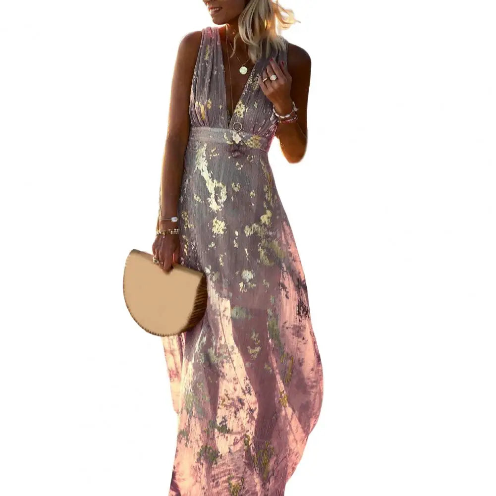 Party Dress Flowy Hem Soft Ankle-Length Elegant Bronzing Applique Casual Vest Gown Dress   Beach Dress  Female Clothing