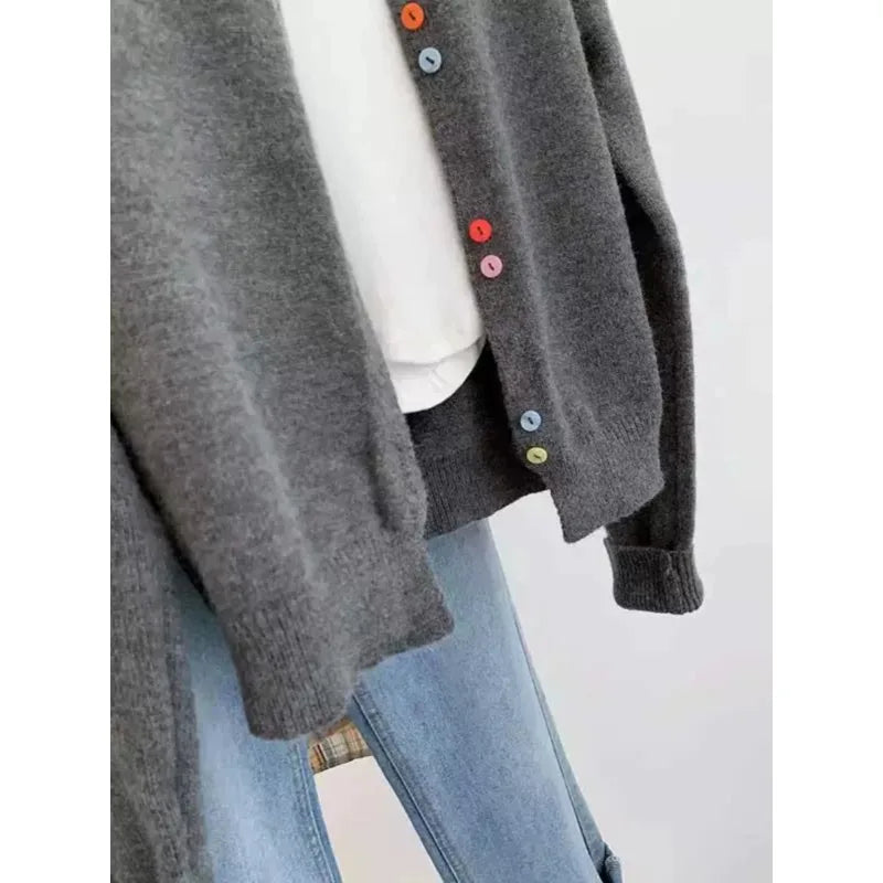 Gray Knitting Cardigan Women's Spring and Autumn Clothing 2025 New Arrival Japanese Women's Sweater Classic  Coat