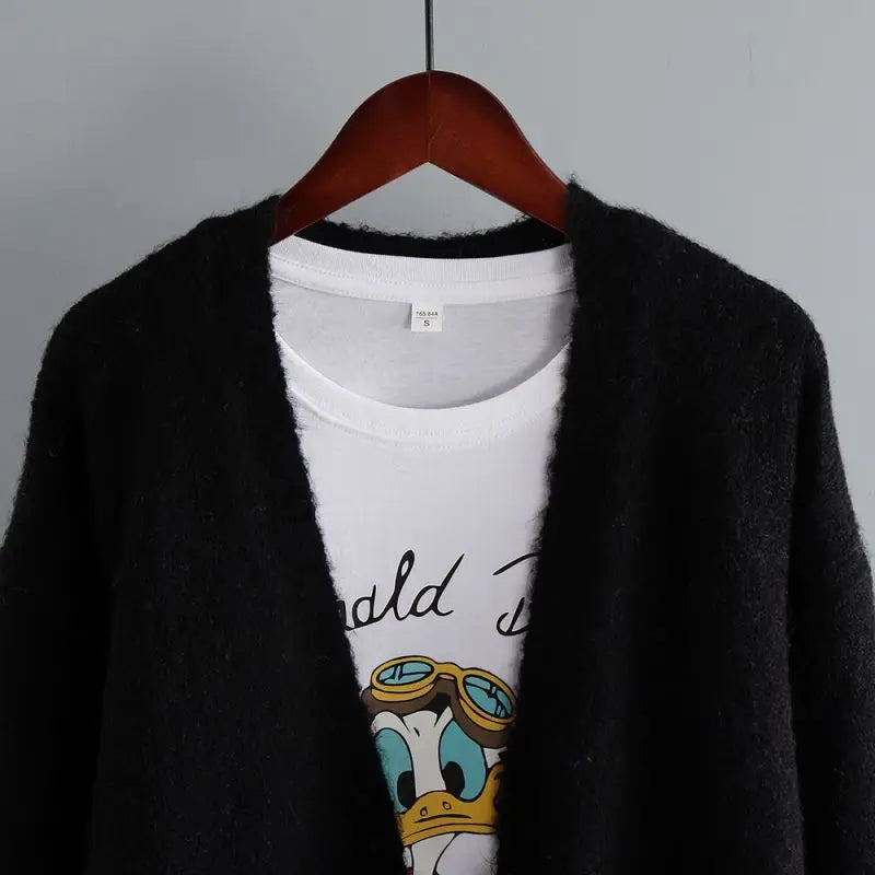 Black Cashmere Blend Wool Soft Winter Warm Knitted V-Neck Women's Cardigans Sweater Korean Fashion Casual Cardigan For Women