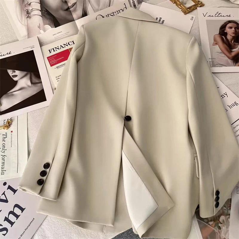 Women Blazer Korean Casual Office Lady Outwear Back Slit Single Breasted Suits