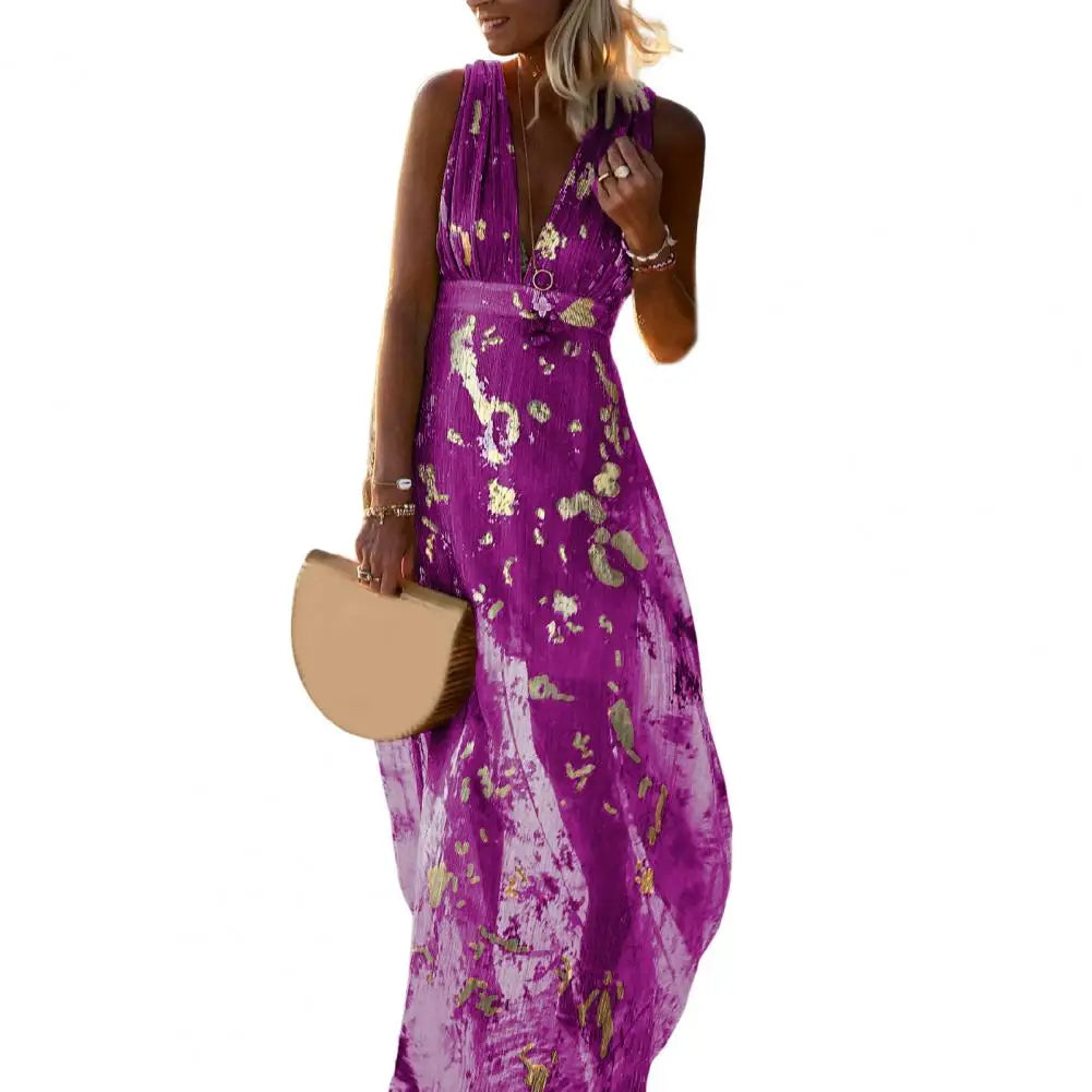 Party Dress Flowy Hem Soft Ankle-Length Elegant Bronzing Applique Casual Vest Gown Dress   Beach Dress  Female Clothing