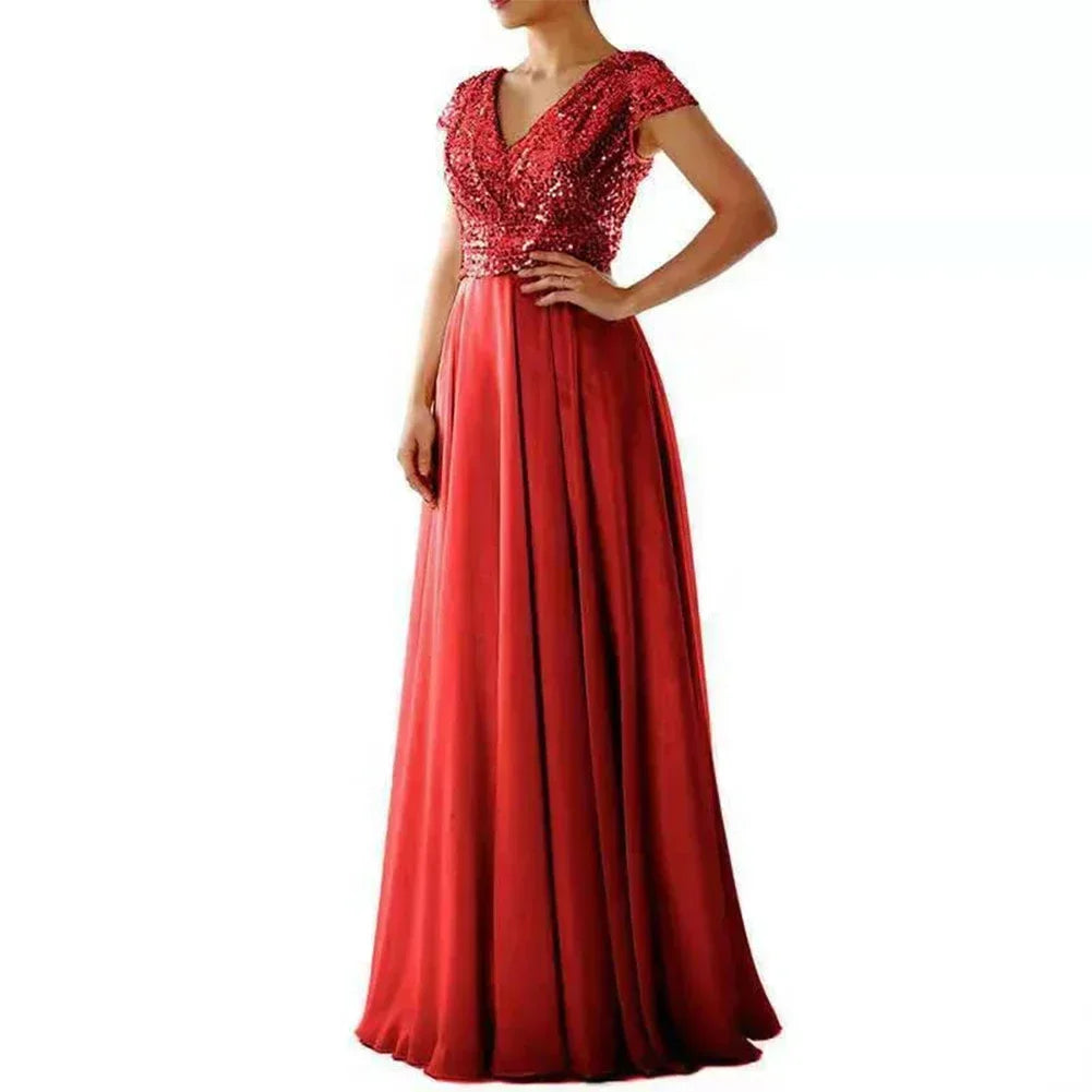 Sequins V-neck Dress Women New Cocktail Party Dresses Summer Maxi Long Bodycon Elegant Dress Vestidos Party Evening Dress