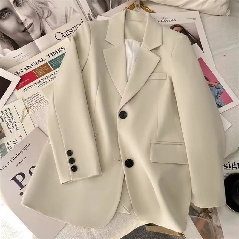 Women Blazer Korean Casual Office Lady Outwear Back Slit Single Breasted Suits