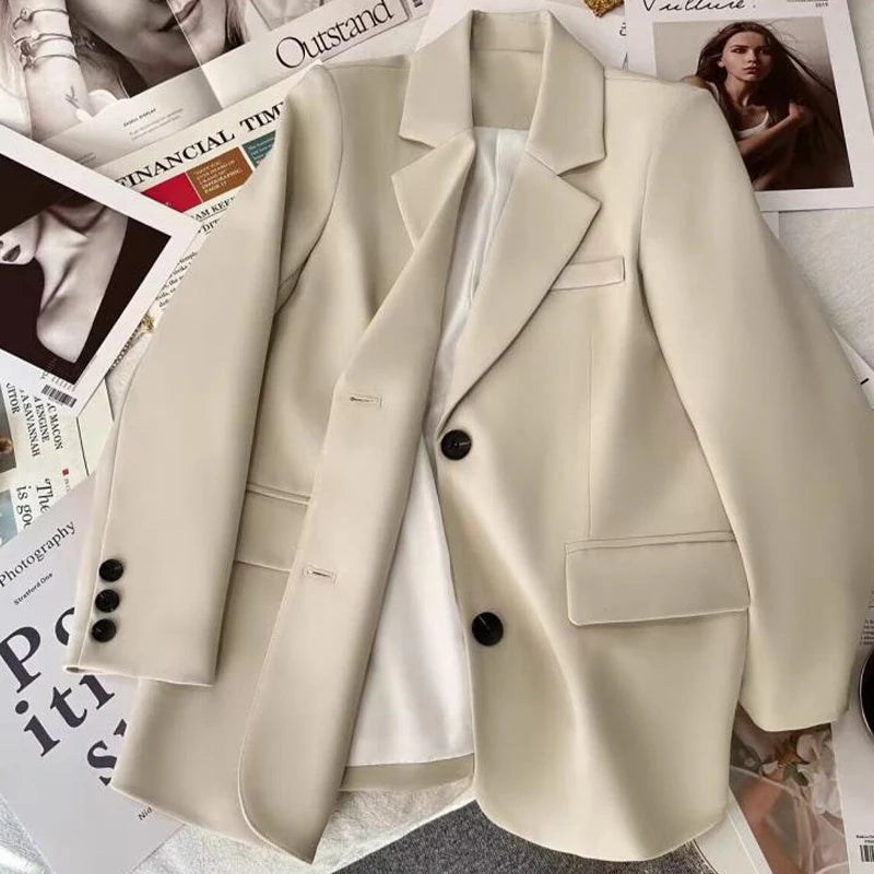 Women Blazer Korean Casual Office Lady Outwear Back Slit Single Breasted Suits